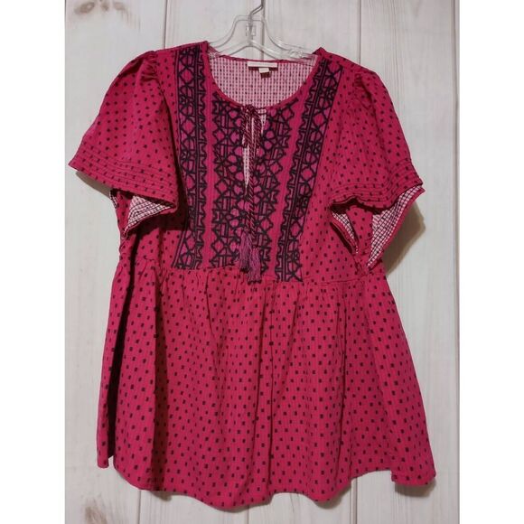 Knox Rose Shirt Ladies 2xl Pink Short‎ sleeve Embroidered Tassel - Picture 1 of 7